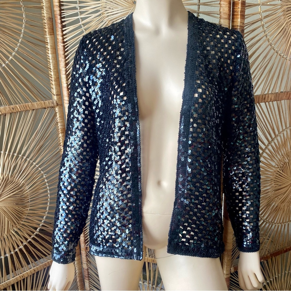 Black Sequin Knit Cardigan Three Flaggs